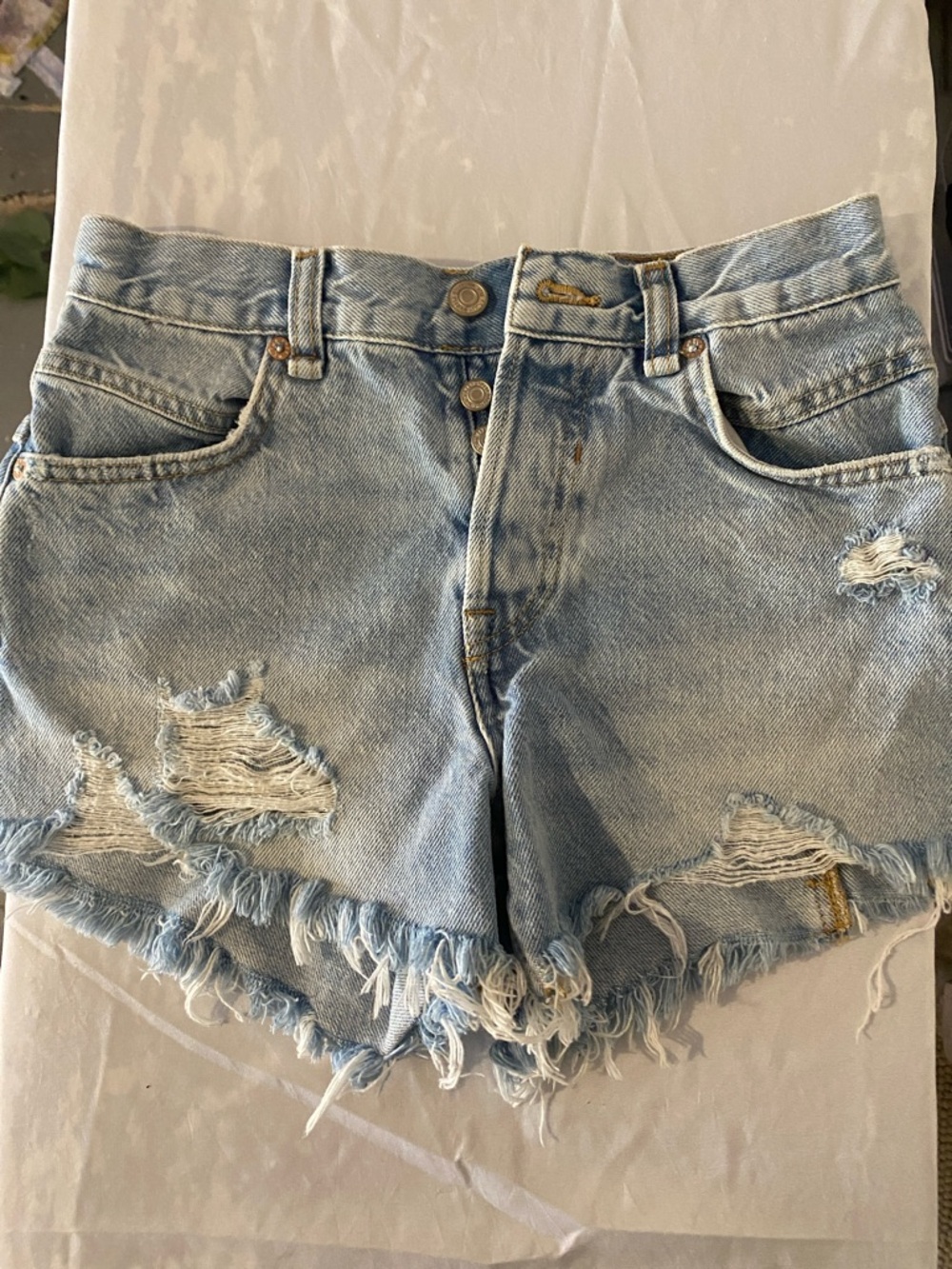 We The Free Light Blue Distressed Denim Cutoff Shorts